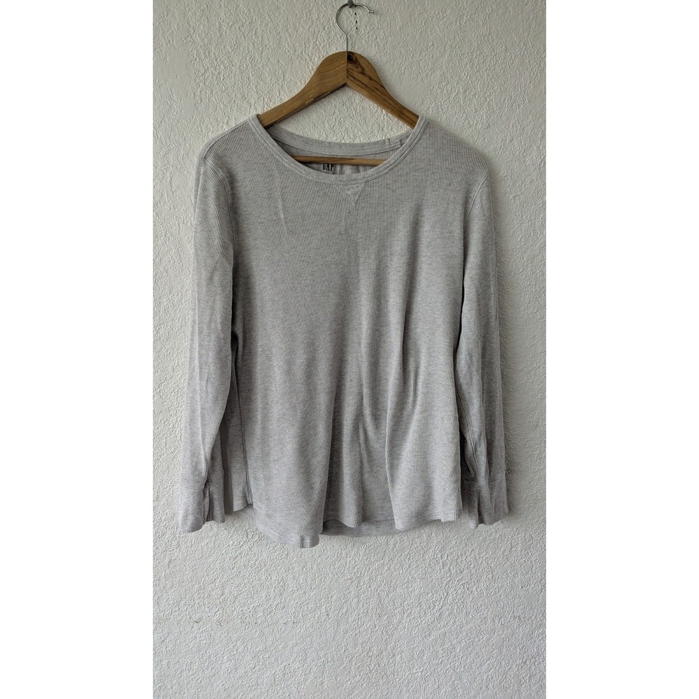 Gap Womens XXL Heather Grey Waffle Knit Thermal Long Sleeve Crew Neck Top